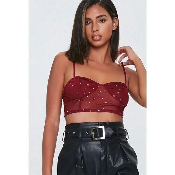 Forever 21 Stars and Moons Cropped Mesh Top Size Small - Picture 1 of 6